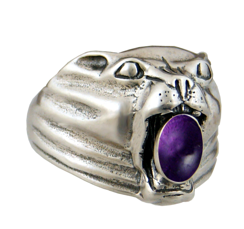 Sterling Silver Cougar Jaguar Panther Ring With Amethyst Size 11